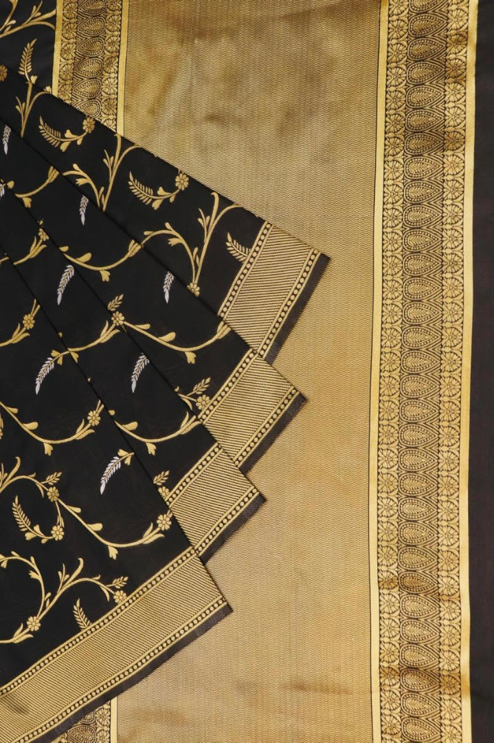 Black soft lichi silk jacquard work saree