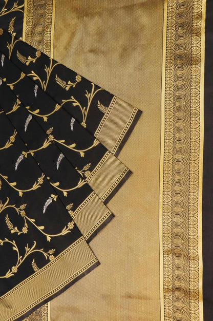 Black soft lichi silk jacquard work saree