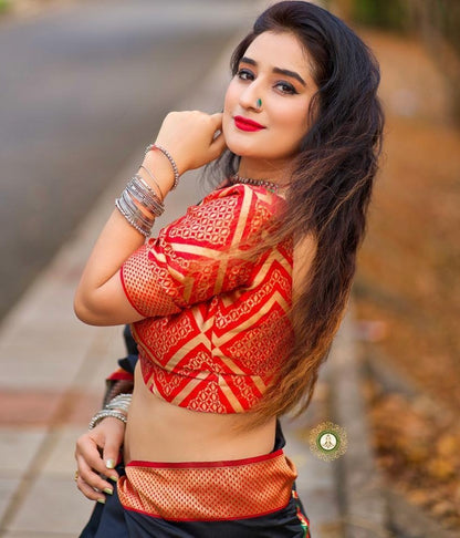 Black soft lichi silk jacquard zari weaving work designer saree