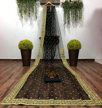 Black soft net embroidered saree