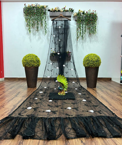Black soft net sequence and hand worked partywear saree
