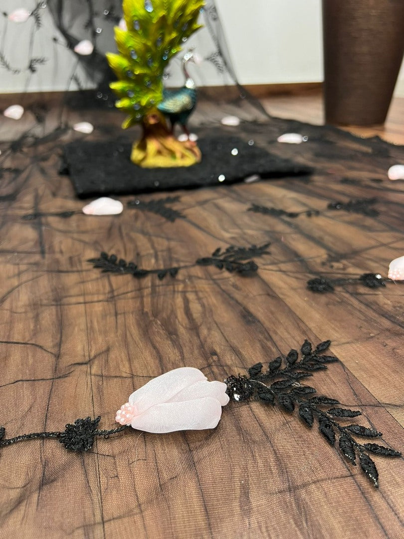 Black soft net sequence and hand worked partywear saree