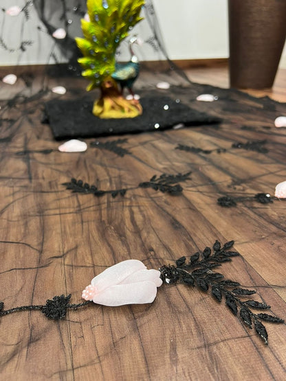 Black soft net sequence and hand worked partywear saree