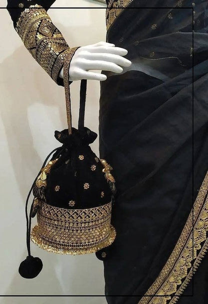 Black soft net sequence embroidered wedding saree