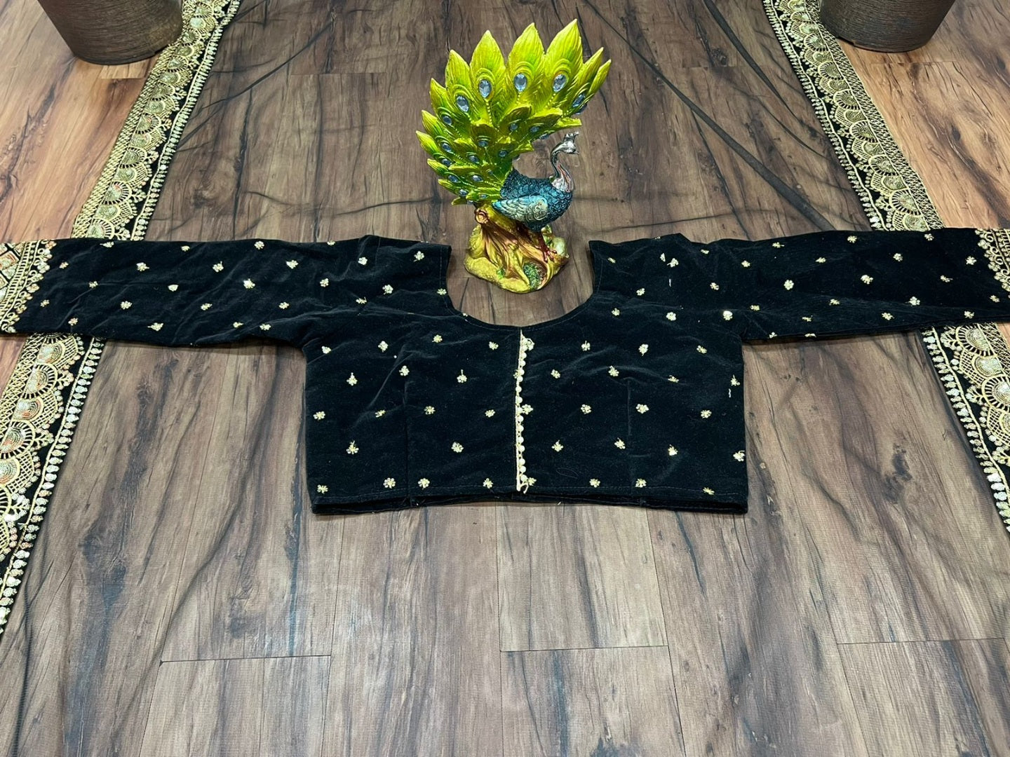 Black soft net sequence embroidered wedding saree