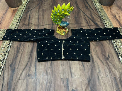 Black soft net sequence embroidered wedding saree