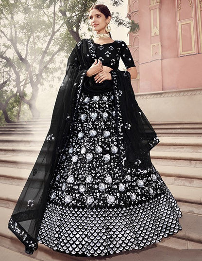 Black soft net sequence work bridal lehenga choli