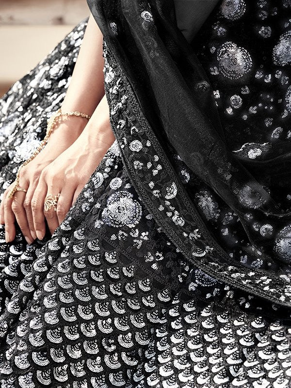 Black soft net sequence work bridal lehenga choli