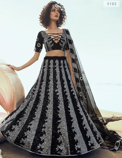 Black soft net sequence work ceremonial lehenga choli