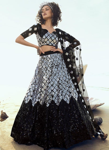 Black soft net sequence work ceremonial lehenga choli