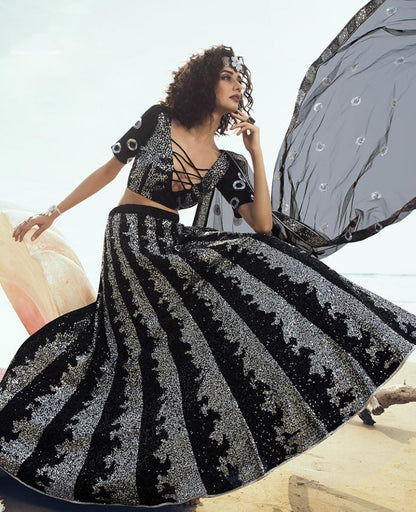 Black soft net sequence work ceremonial lehenga choli