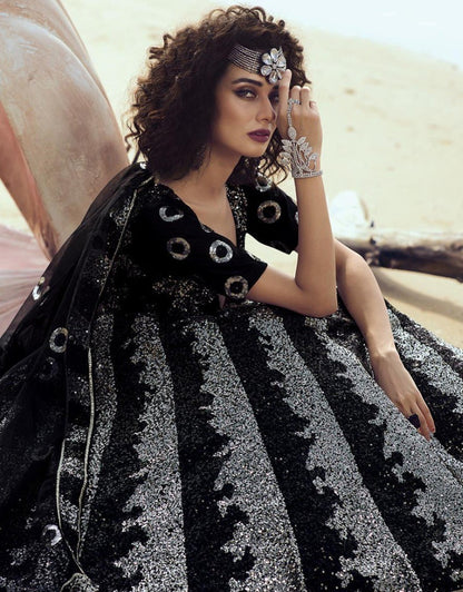 Black soft net sequence work ceremonial lehenga choli