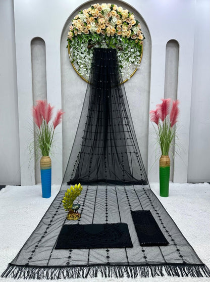 Black soft net sequence work party wear saree