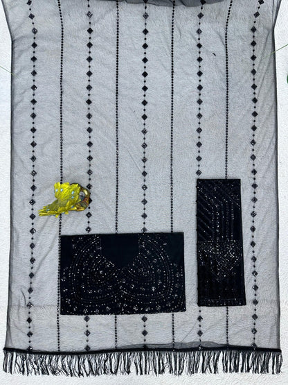 Black soft net sequence work party wear saree