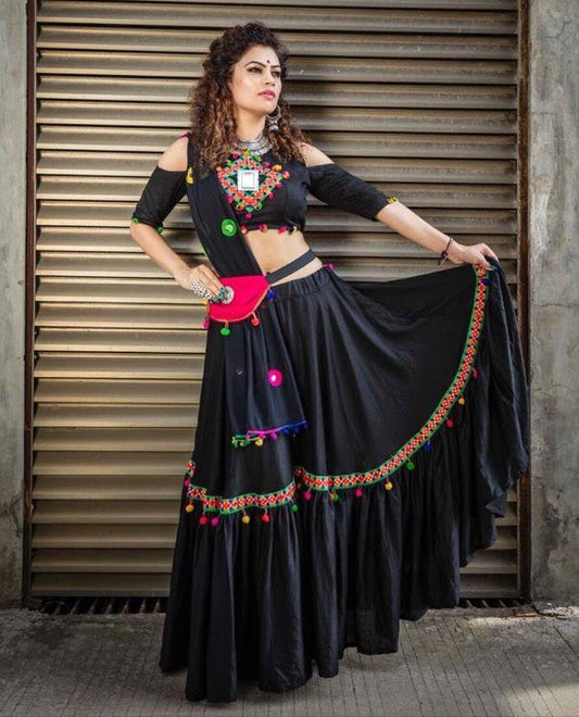Black soft rayon stylist navratri special lehengha choli