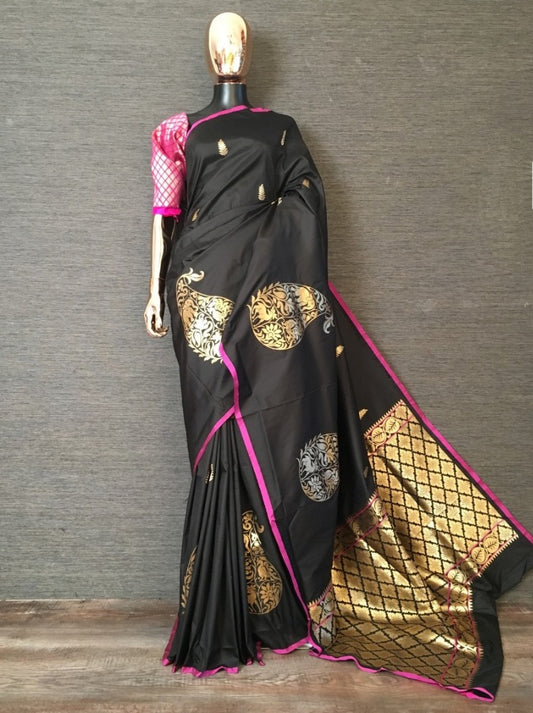 Black soft silk saree