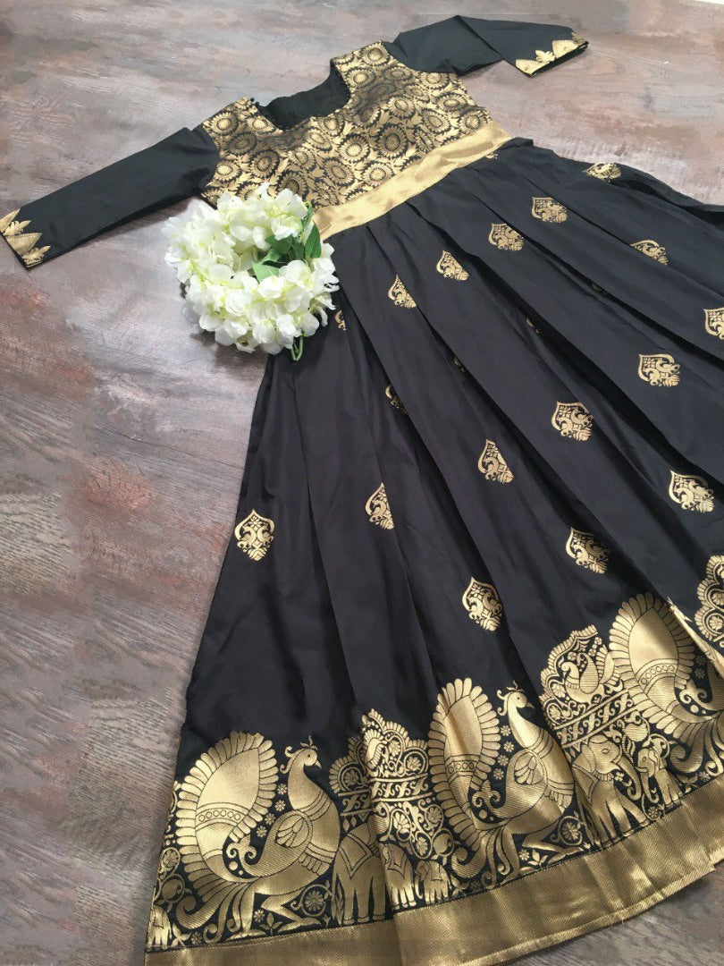 Black soft silk weaving design work gown