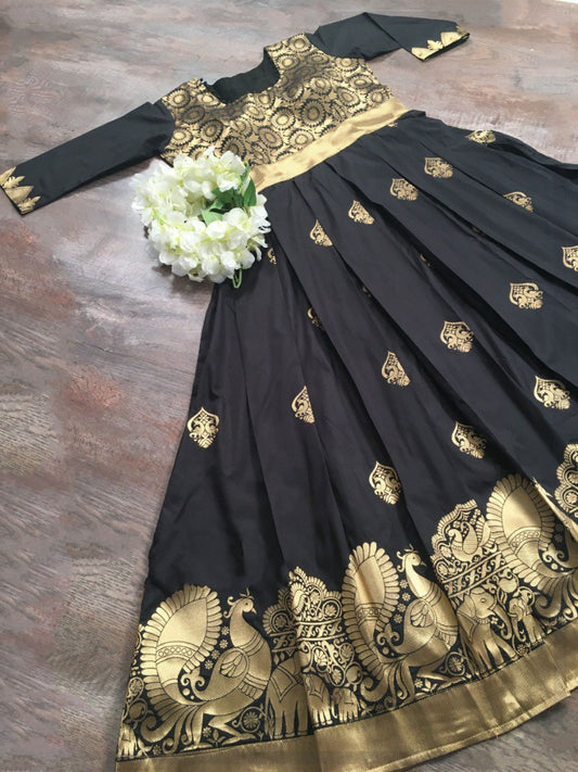 Black soft silk weaving design work gown