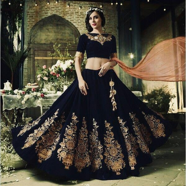 Black tafeta silk beautiful embroidered wedding lehenga choli