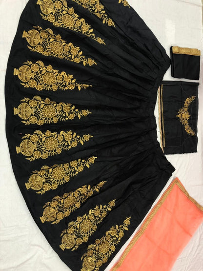 Black tafeta silk beautiful embroidered wedding lehenga choli