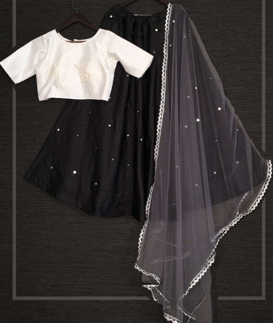 Black taffeta real mirror work party wear lehenga choli