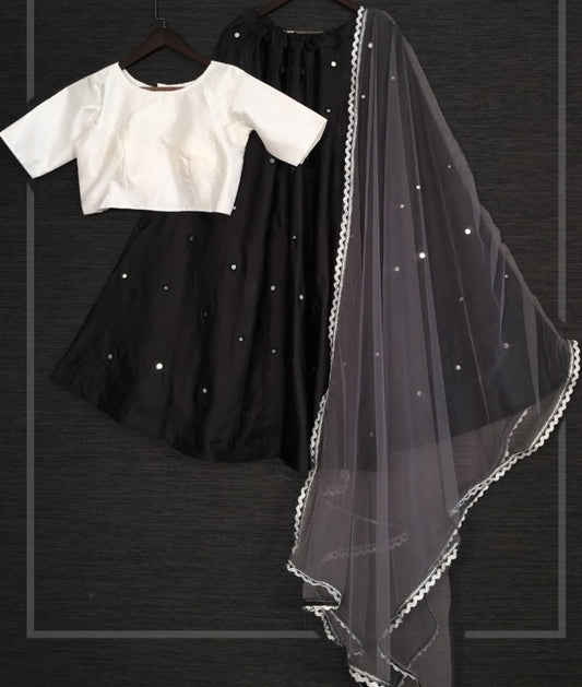 Black taffeta real mirror work party wear lehenga choli