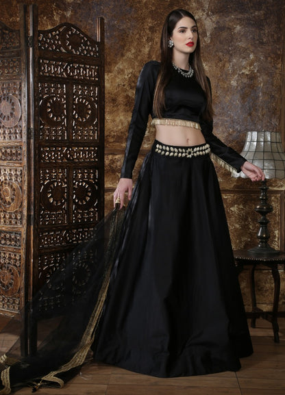Black taffeta satin partywear lehenga choli