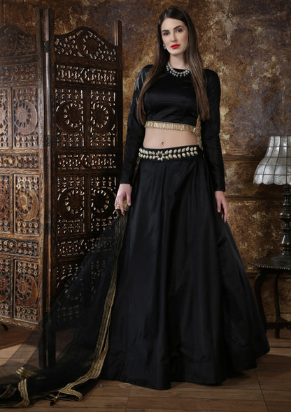 Black taffeta satin partywear lehenga choli