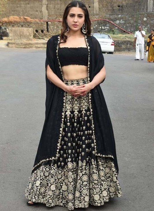 Black taffeta silk heavy embroidered lehenga choli
