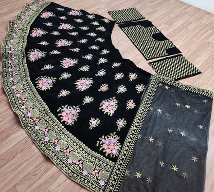 Black taffeta velvet heavy embroidered work wedding lehenga choli