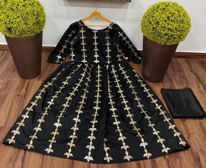 Black tapeta embroidered paper mirror work gown