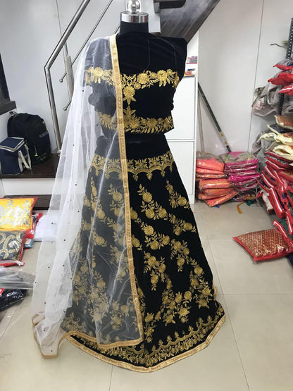 Black tapeta silk beautiful embroidered wedding lehenga
