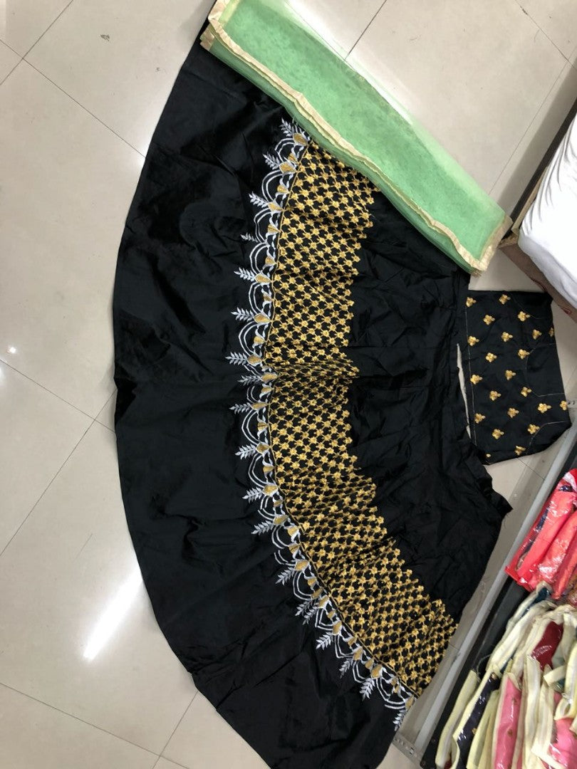 black tapeta silk embroidered ceremonial lehenga