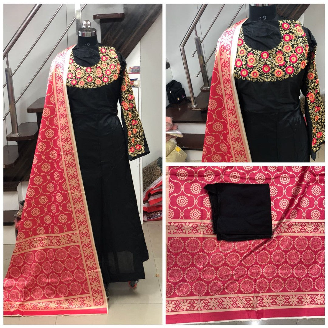 Black tapeta silk embroidered partywear gown