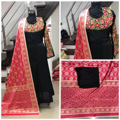 Black tapeta silk embroidered partywear gown