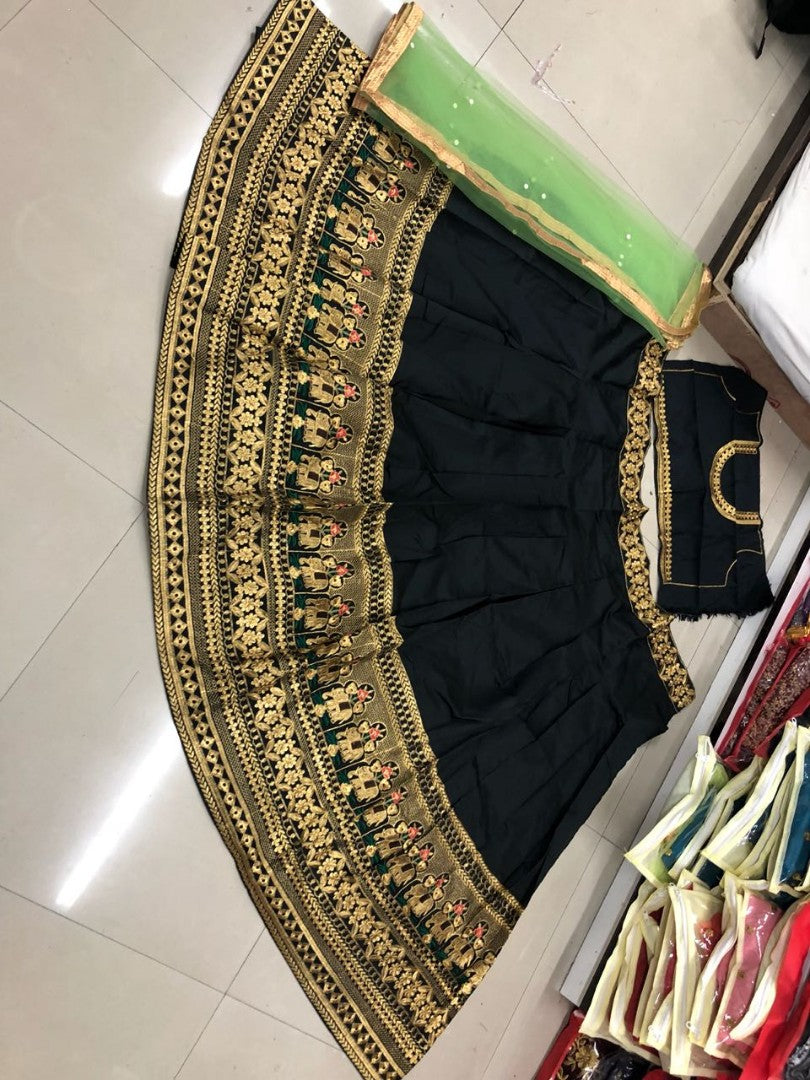 black tapeta silk embroidered wedding lehenga