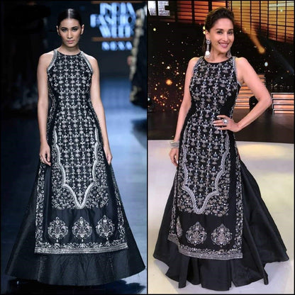 Black tapeta silk heavy digital printed indowestern lehenga suit