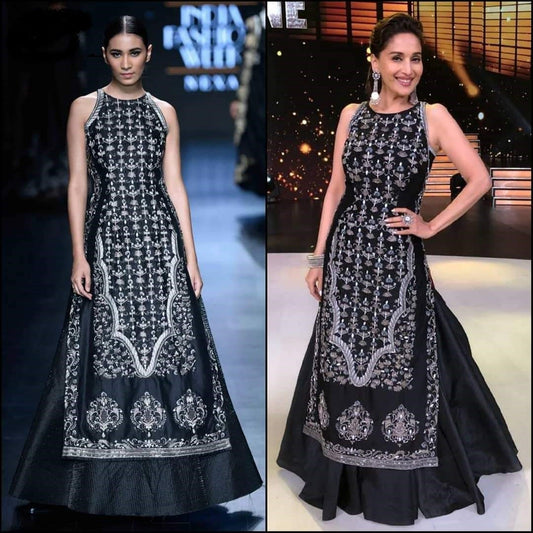 Black tapeta silk heavy digital printed indowestern lehenga suit