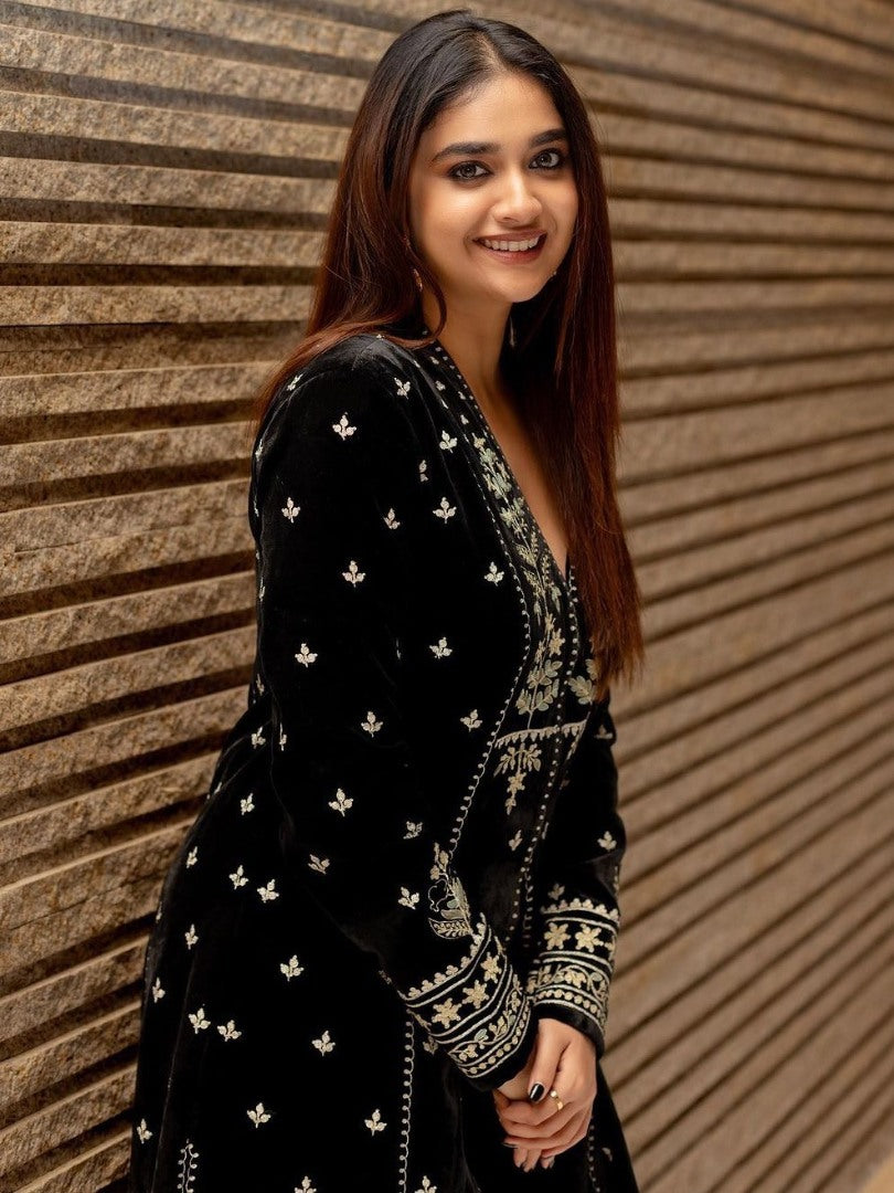 Black tapeta silk heavy embroidered pant suit