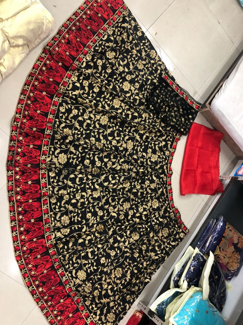 black tapeta silk heavy embroidered wedding lehenga
