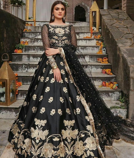 Black tapeta silk heavy embroidered work lehenga choli