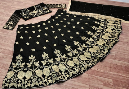 Black tapeta silk heavy embroidered work lehenga choli