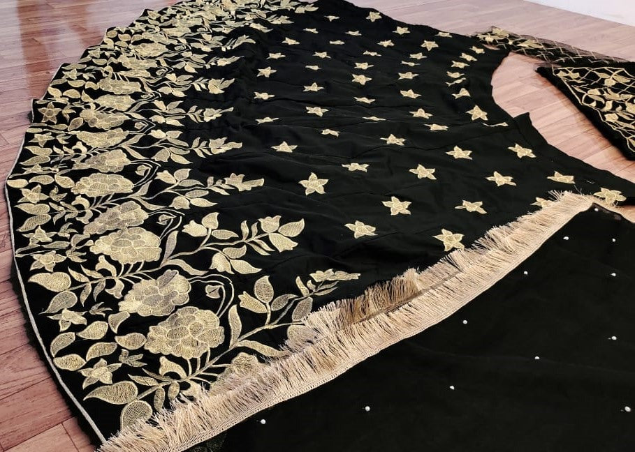 Black tapeta silk heavy embroidered work lehenga choli