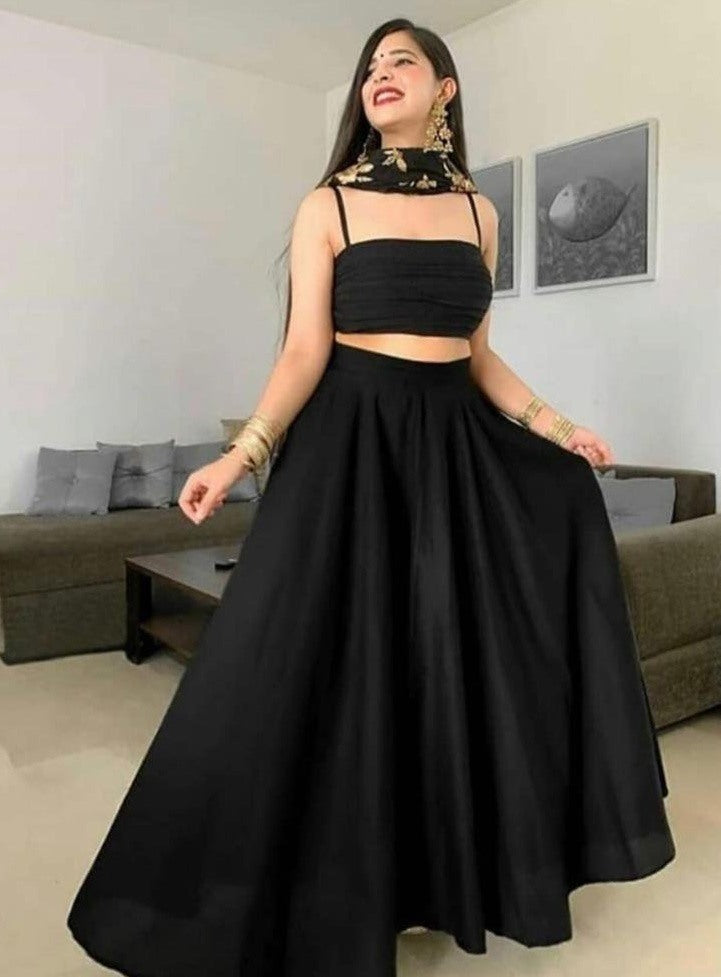 Black tapeta silk lehenga with embroidery dupatta