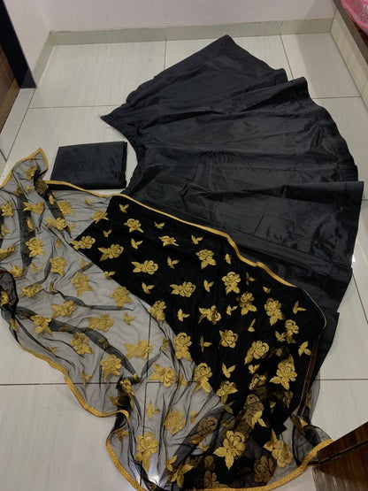 Black tapeta silk lehenga with embroidery dupatta