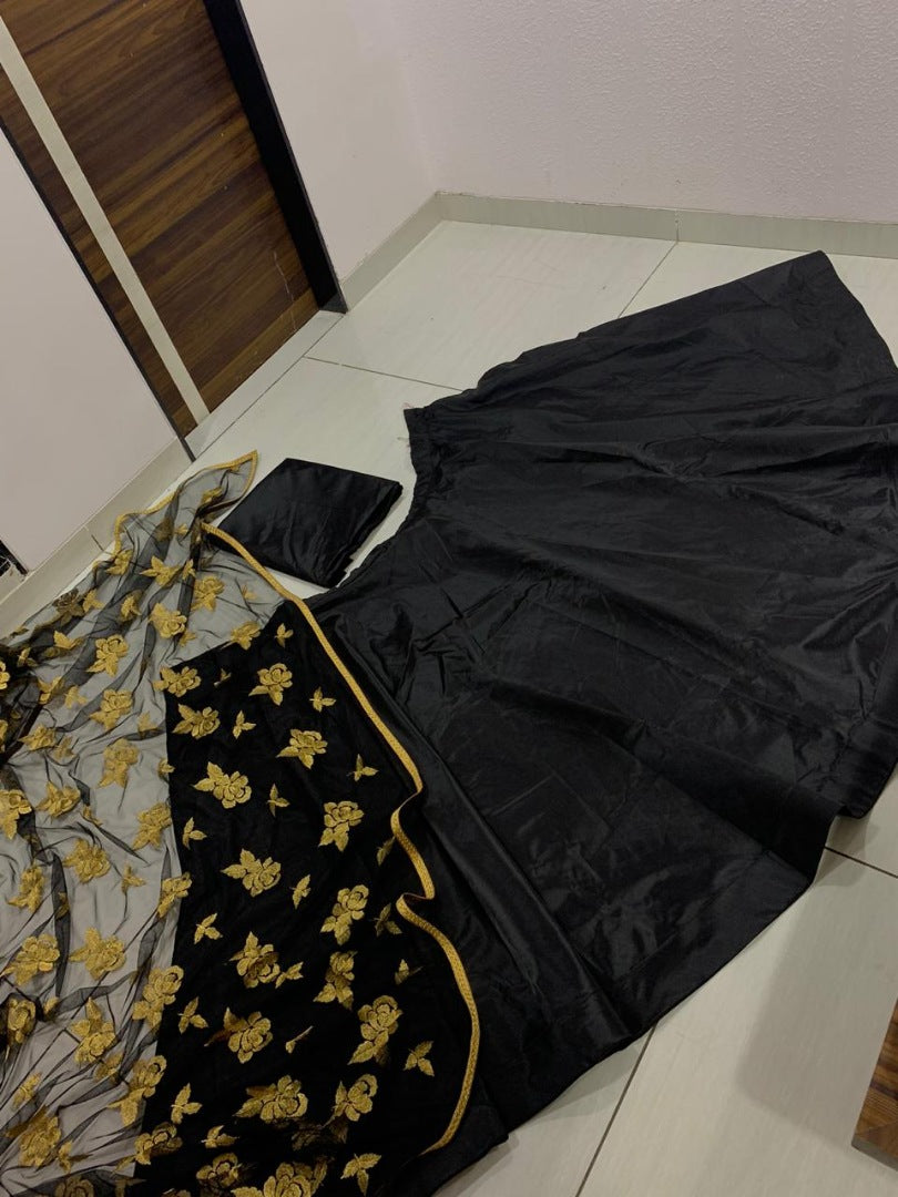 Black tapeta silk lehenga with embroidery dupatta
