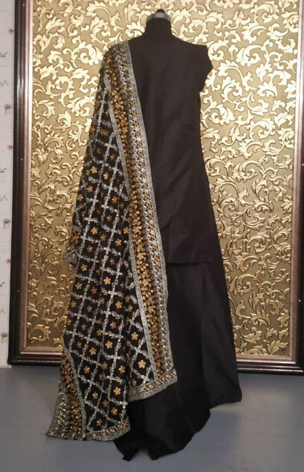 Black tapeta silk partywear plazzo suit with heavy embroidery dupatta