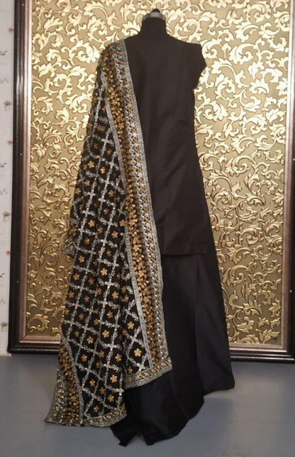 Black tapeta silk partywear plazzo suit with heavy embroidery dupatta