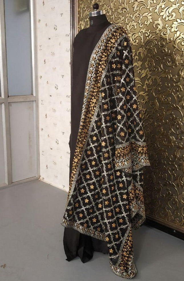 Black tapeta silk partywear plazzo suit with heavy embroidery dupatta