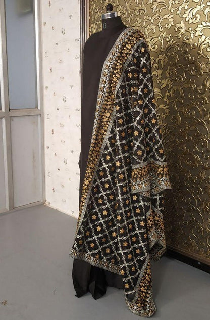 Black tapeta silk partywear plazzo suit with heavy embroidery dupatta